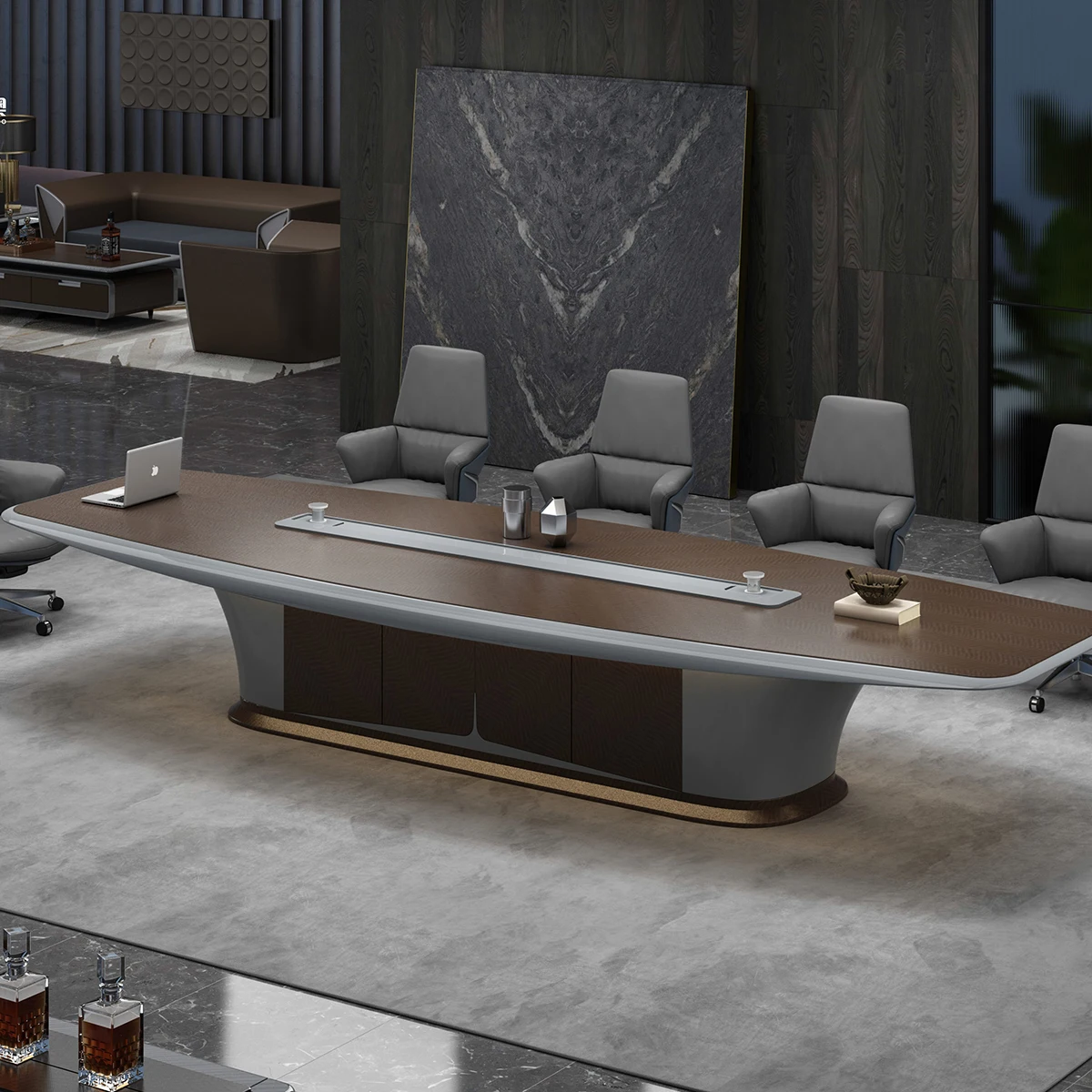 2022 современная роскошная офисная умная мебель из массива дерева система управления кабелем электрическая розетка овальная доска стол для конференц-зала