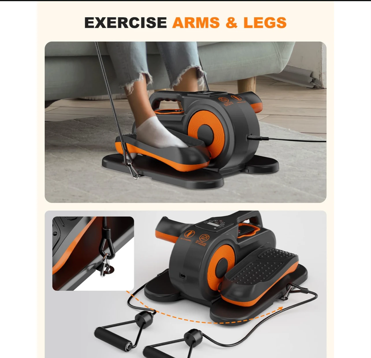 Under Desk Elliptical Machine Seniors Rehab Electric Seated Leg Foot Pedal Exerciser Stair Stepper