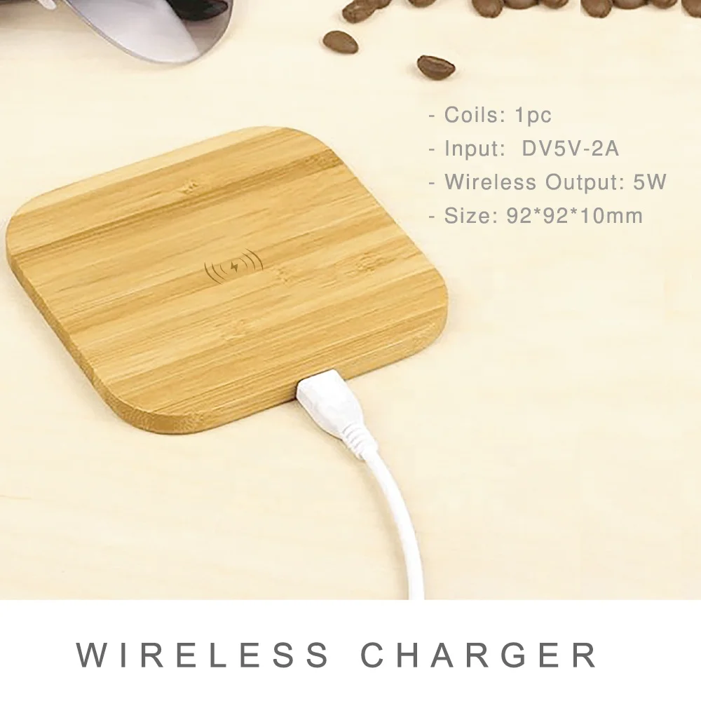 Customized Logo Portable QI Compatible 5W Fast Charge Bamboo Wooden Wireless Phone Charger Pad bamboo fiber charger