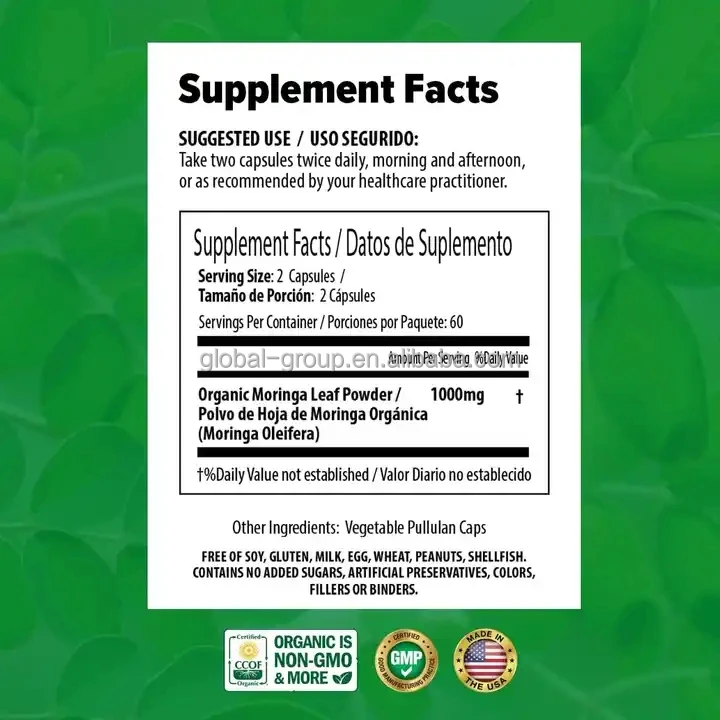 Pure Organic Supports Energy Moringa Metabolism Moringa Powder Moringa Capsules