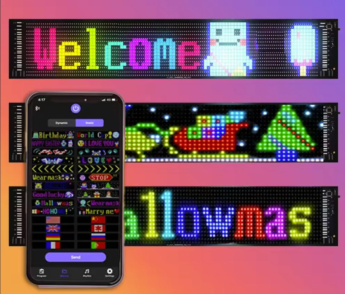 Car LED Flexible Display LED Matrix Pixel Panel 5V USB Car Rear Window LED Screen LED Display HD Text Digits Pattern Display