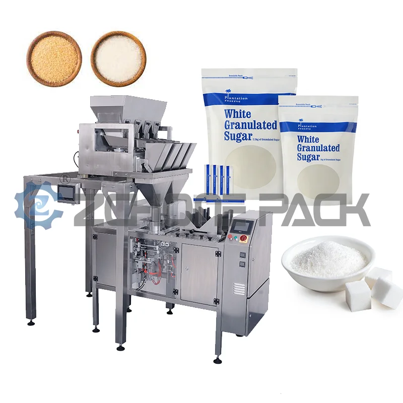 High Efficiency Stand Pouch Open Plastic Zipper Bag Duplex Packaging Machine for Rice Sugar Coffee Filling Sealing and Packing