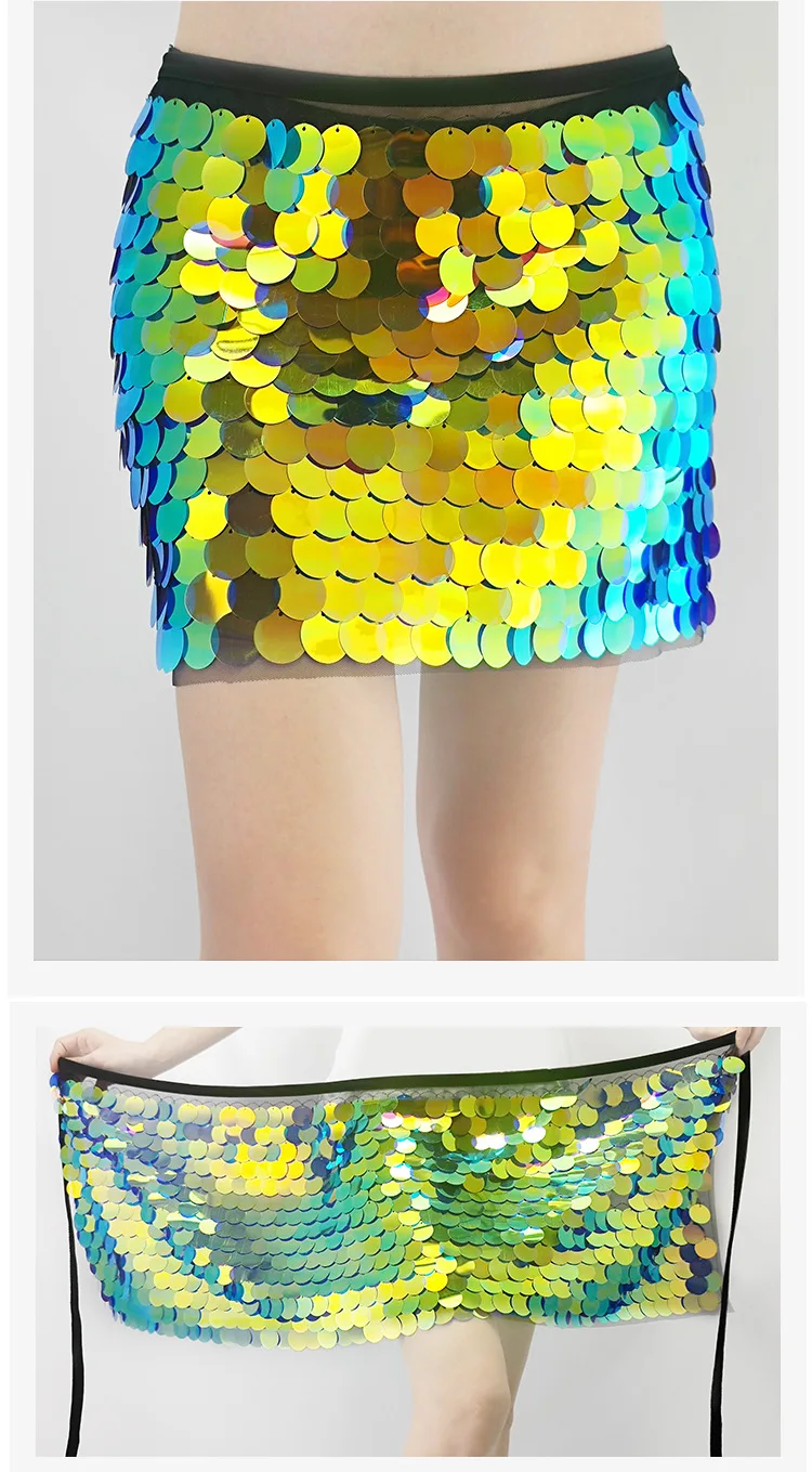 Fashionable Sexy wrap cover hip Shiny Sweet mermaid sequin one step short skirt for women bottom wear