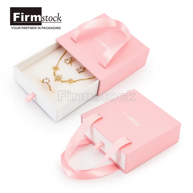 custom Pink magnetic gift packaging paper box  jewelry and pouch jewellery cosmetic bag boxes logo drawer with ribbon