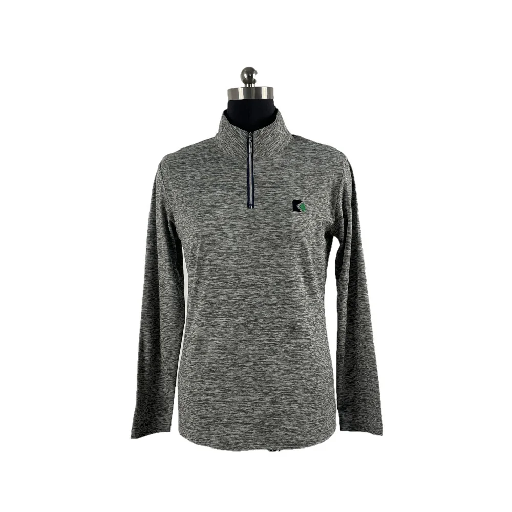 Horse Riding Grey Melange 88% Polyester 12% Elastane Base Layer Women Long Sleeve Equestrian Shirts