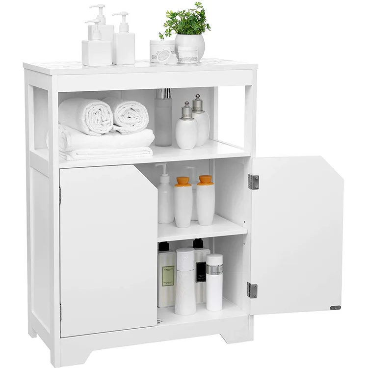 Wood White Bathroom Storage Cabinet Floor Cabinet Cupboard with Large Storage Capacity for Bathroom Living Room