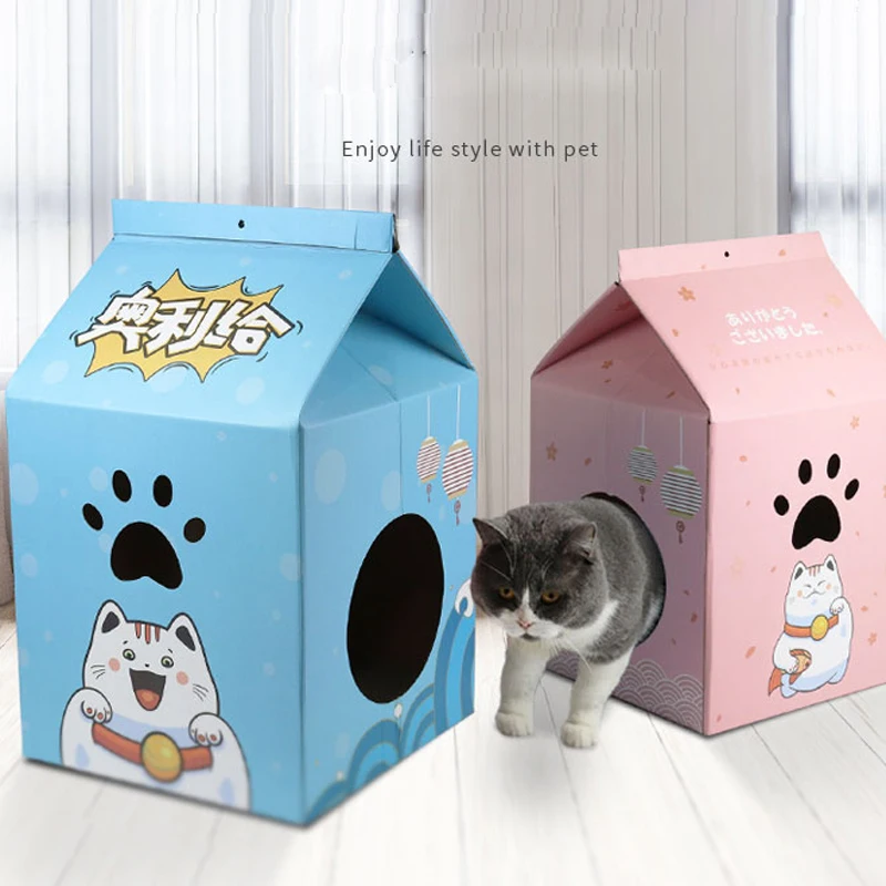 Cat Supplies Houses Corrugated Paper Scratching Cheap Catnip Milk Box Cardboard Cat Scratcher