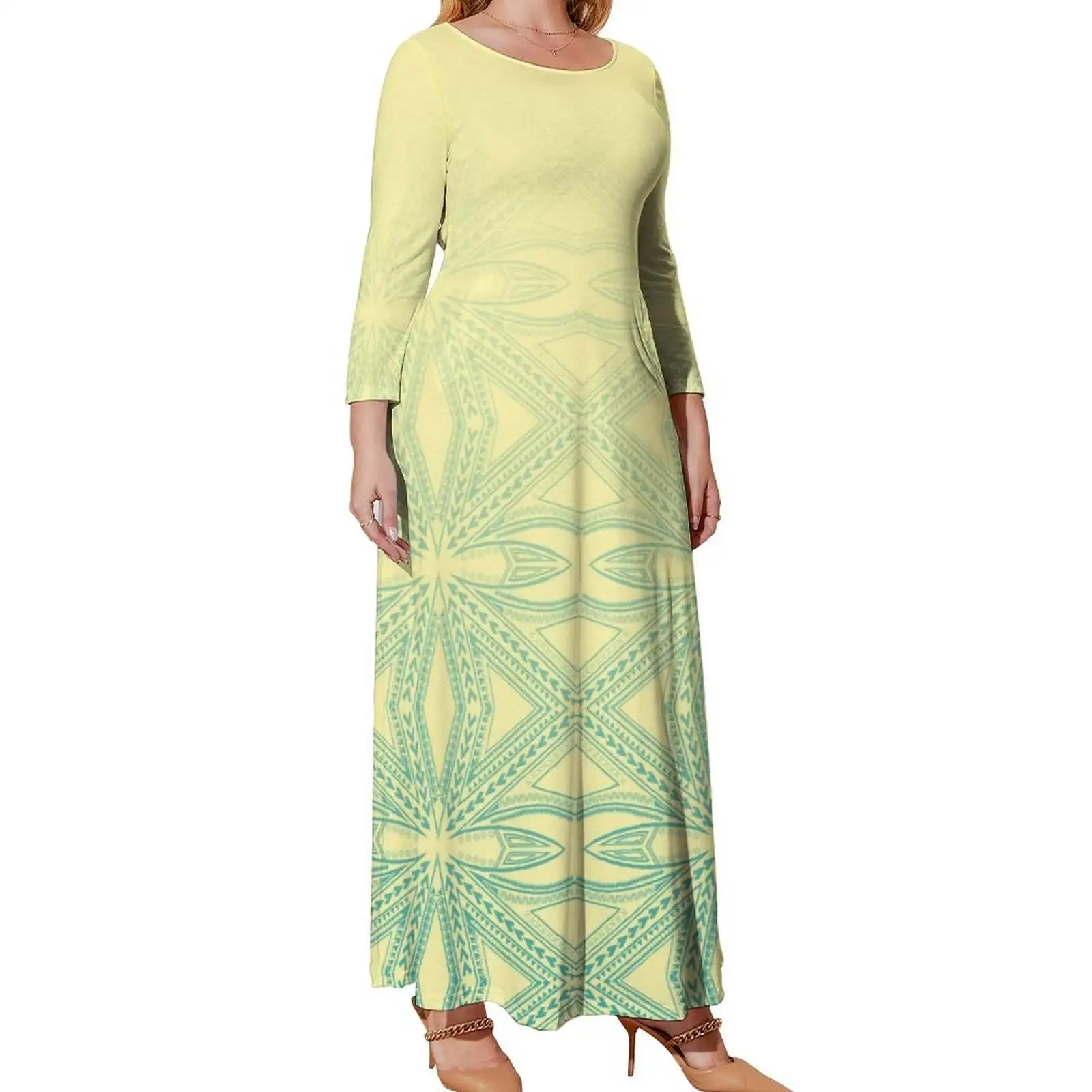 Dropshipping Hawaiian Polynesian Island Customize Dress Plus Size Women Casual Maxi Dresses Elegant Floral Print Tribal Dress