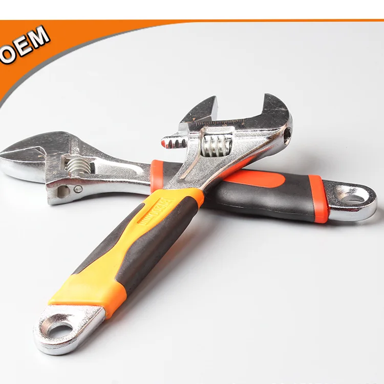 Factory direct sales standard solid bi-material handle wrench Flexible adjustable wide mouth wrench