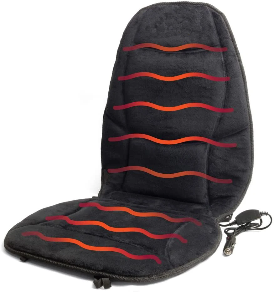 Black Soft Warm Velour 12V Seat Cushion With Lumbar Support Cushion Soft Cover Pad Warming Car Seat