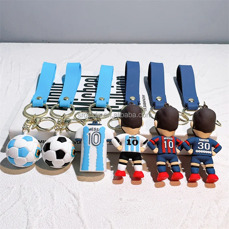 New Arrive Promotion Fans Small Gift Football Pendant Soccer Star Jerseys Figure Keychain 3D Messi Rubber Key chain