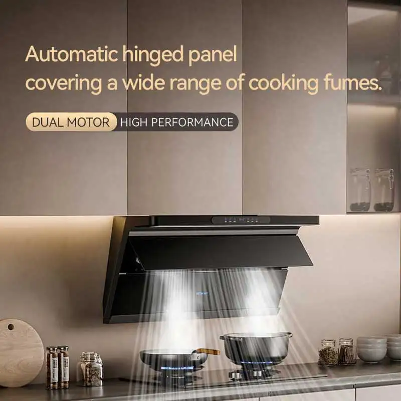 Wall mounted 48 inch double suction kitchen hood smoke extractor fan 24 36 black modern Infrared Sensor Switch Smart Range Hood