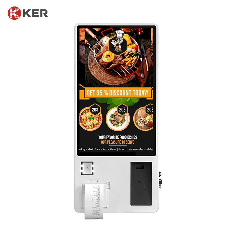 Fast Food Restaurant 32 Inch wall mounted All In One Touch Self Service Payment Ordering Kiosk