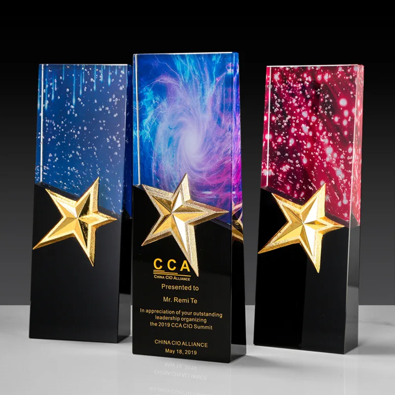 Accept Customized Logo Star Award Trophy Medal Awards Color Printed Crystal Trophy