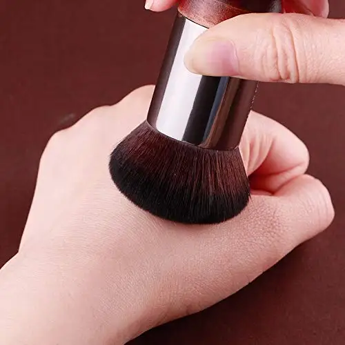 Luma Mini travel Natural Wood Buffing Portable Angled Flat Foundation Makeup Brush