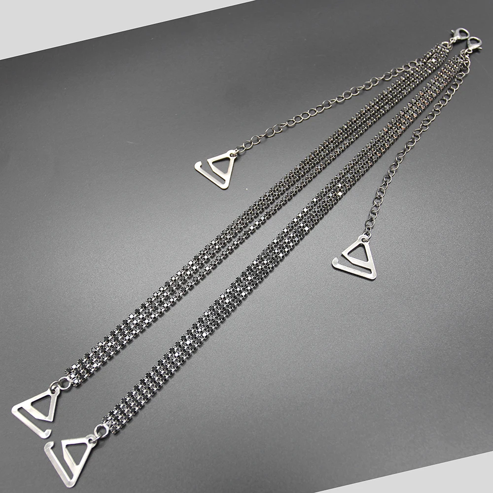 Custom Welding 3-Row Rhinestone Chain Party Dress Shoulder Strap Adjustable Crystal Black Bra Strap Fashion Jewelry Accessories