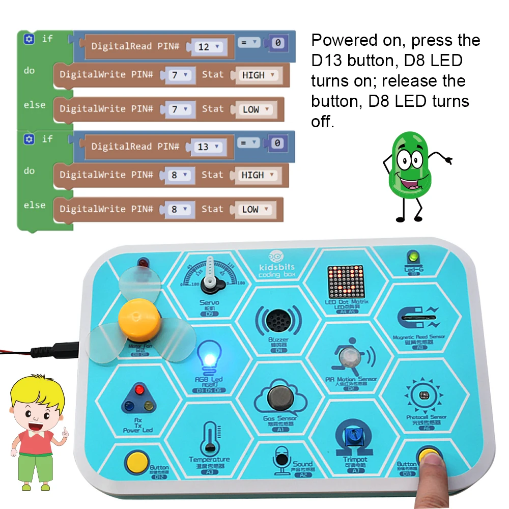  Kidsbits Maker многоцелевой кодирующий бокс V1.0 стартовый комплект для обучения Arduino STEM 7 + Keyestudio основные стартер DIY проект со скетчем uno