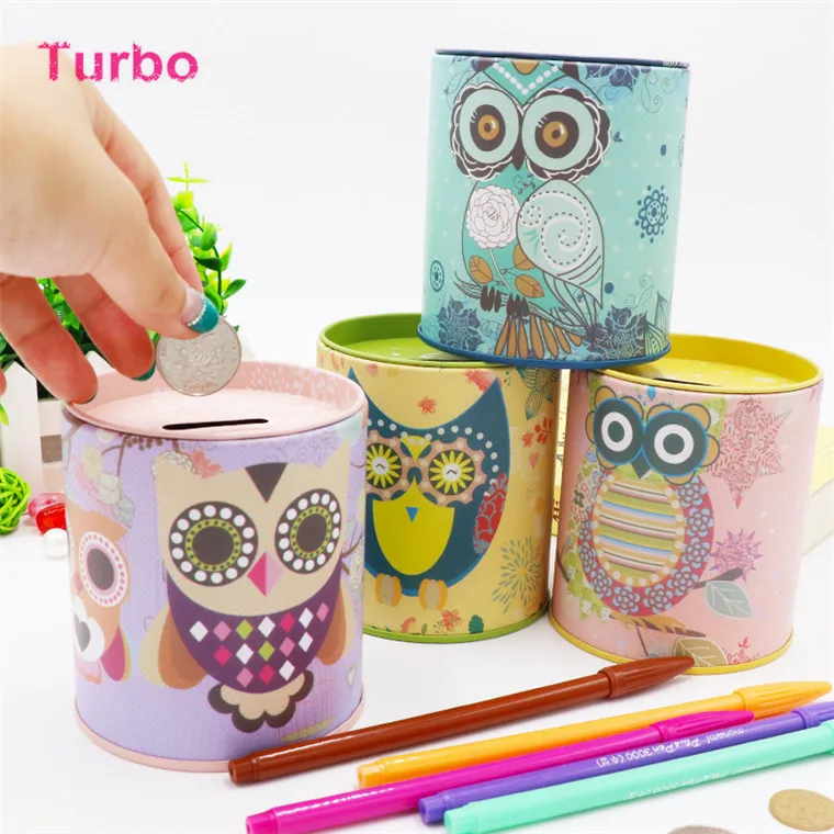 New gift stationery for 2021 decorative Creative kawaii cartoon owl printed metal round shapes stand up pen holder for kids
