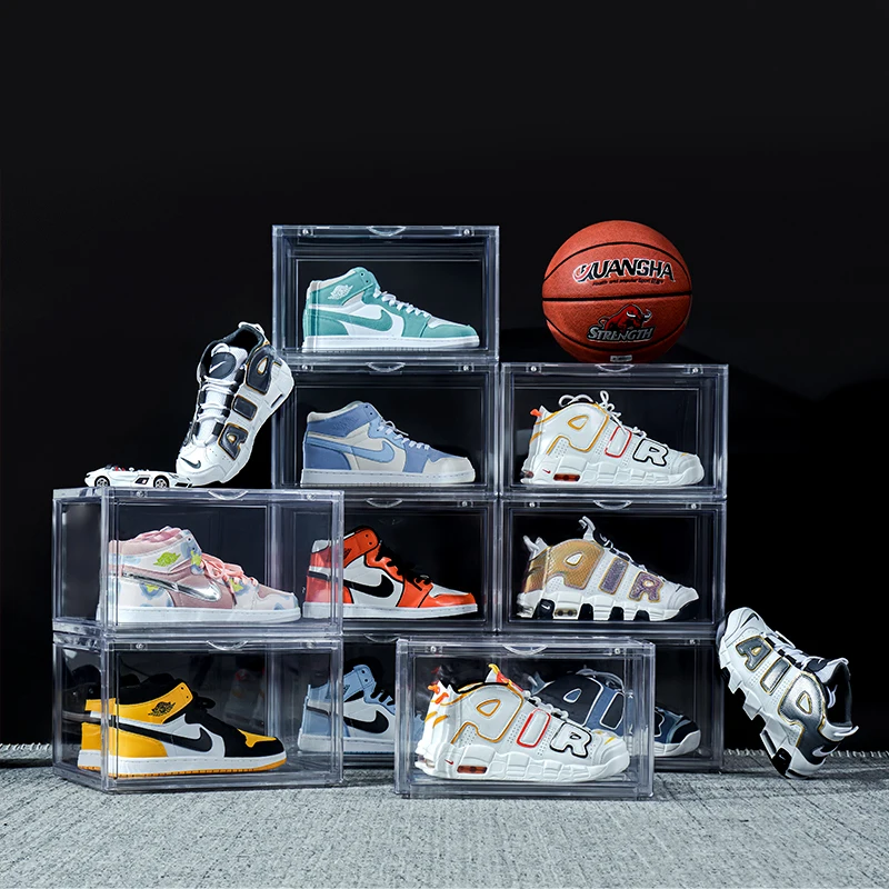 Transparent Shoe Box Plastic Storage Drop Front Sneakers Clear Stackable Organizer Acrylic Storage Shoe Box Plastic