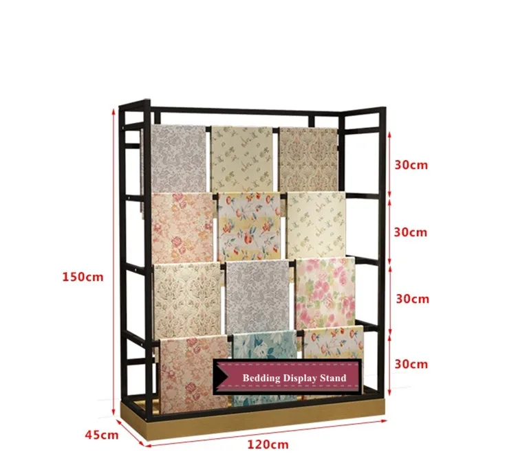 Custom retail metal bedding store display racks wooden home textile store display cabinet