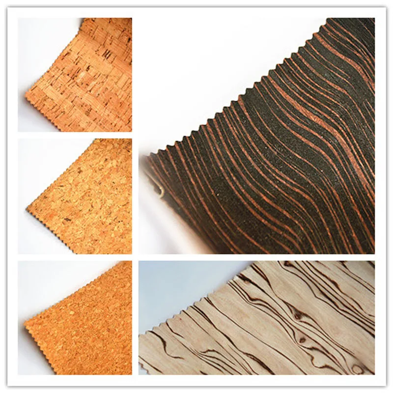 Furniture Bag Natural Cork Wood Grain Vegan PU Faux Leather Fabric Sheet Garments