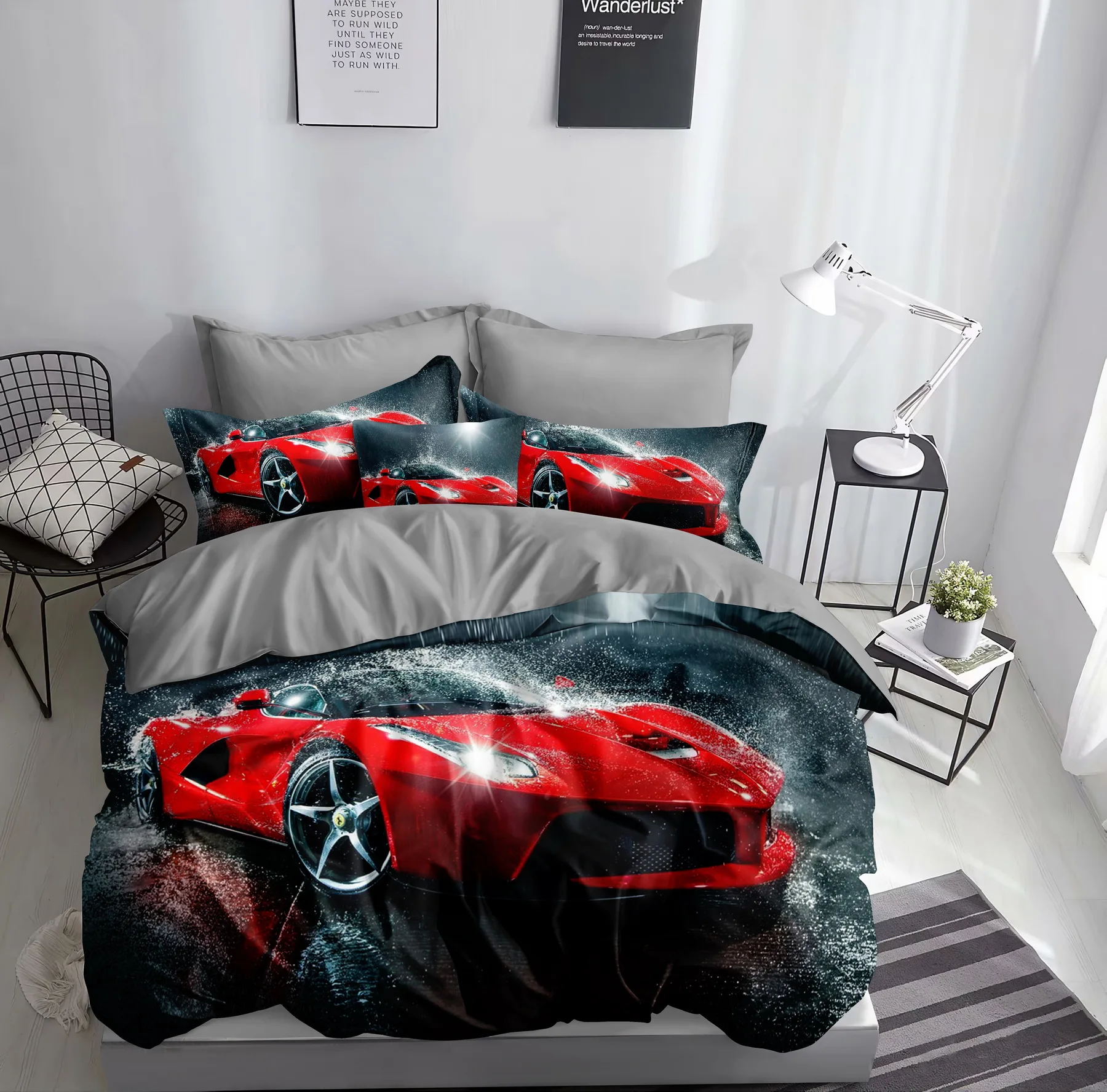 Racing Car Motorcycle pattern 3D Digital Printing Bedding set 100 Cotton/Polyester Boys Girls Kids adults duvet cover set