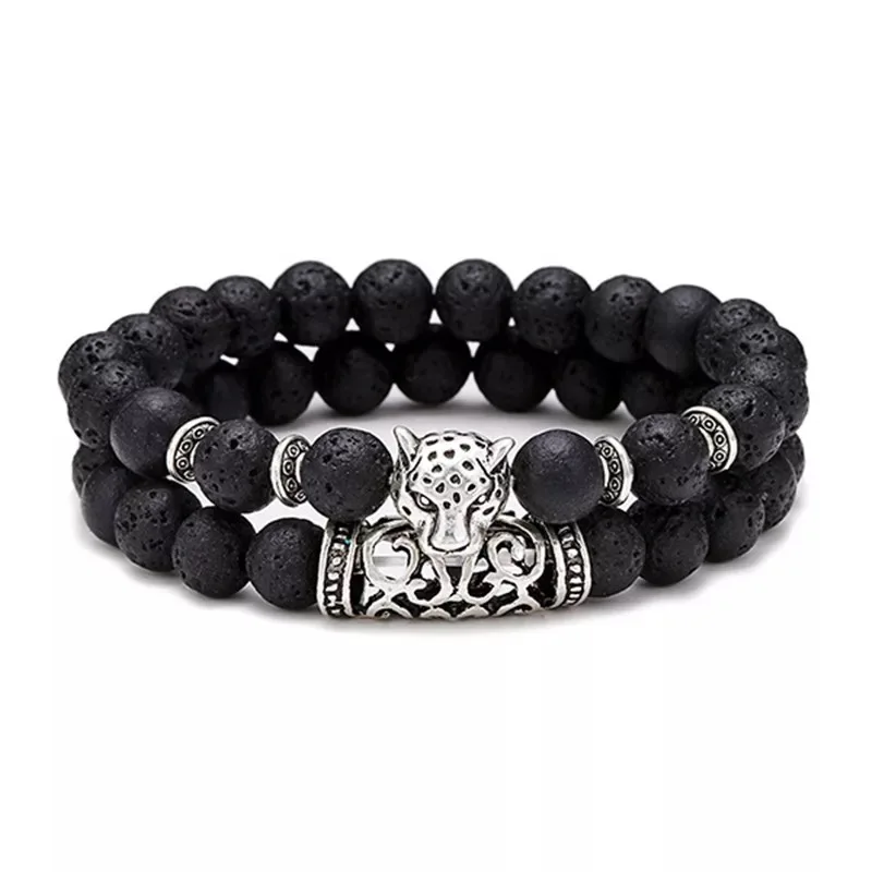 Wholesale 8mm Natural Stone Beads 2pcs/set Gem tiger Eye lava Beaded Health Bracelet Cheetah Head Mens Accessories