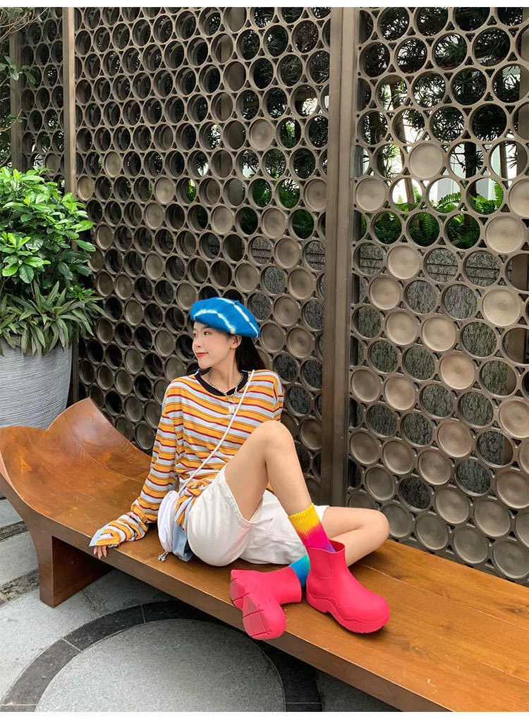 Новые дизайнерские водонепроницаемые туфли приятного цвета, новая резиновая обувь на толстой подошве, с низким верхом, женская модная непромокаемая обувь