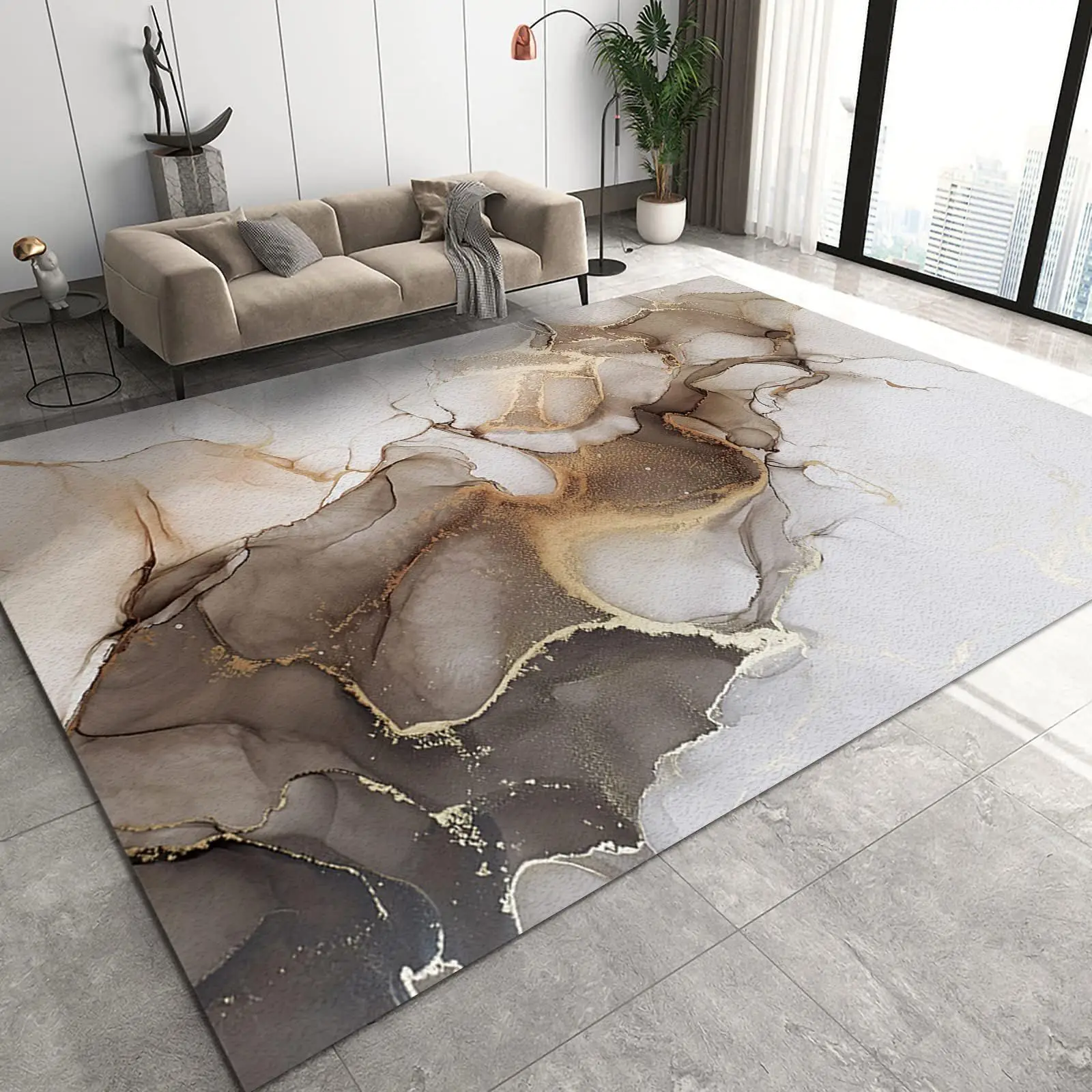 Modern Non-Slip Stone Green Marble Carpet Abstract Pattern Rugs For Living Room