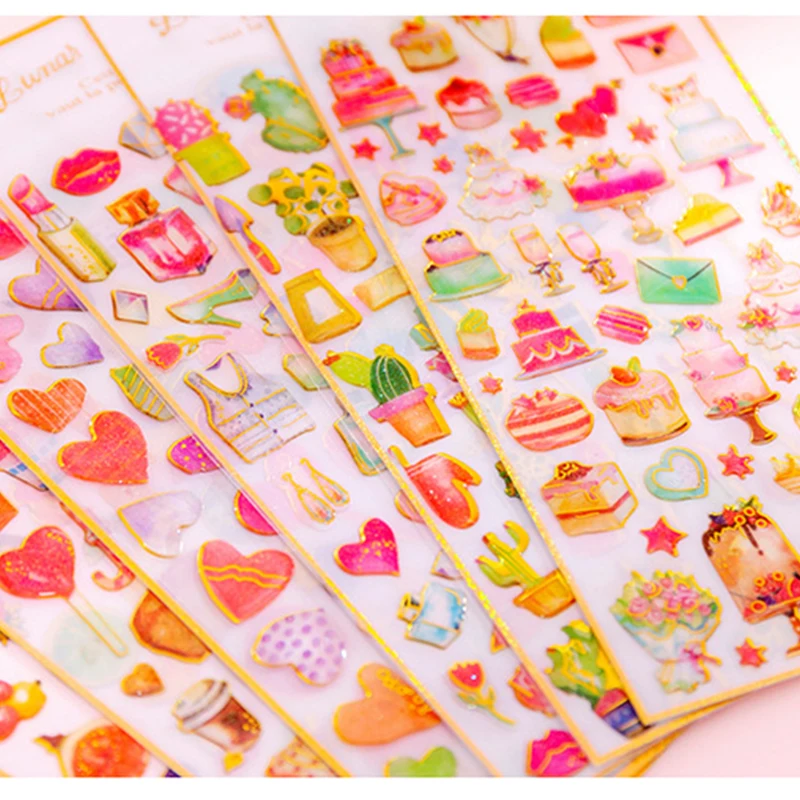 Sweetheart cake crystal glue sticker student diy hand account three-dimensional sticker photo album decoration diary sticker