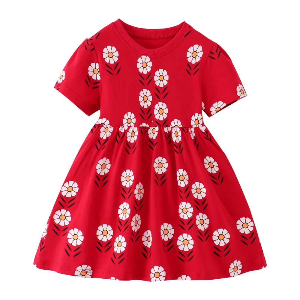 Cartoon Girl Dress Organic Cotton Soft  Girls Dresses  Custom Printed  Bamboo Kids Dress Baby Clothes