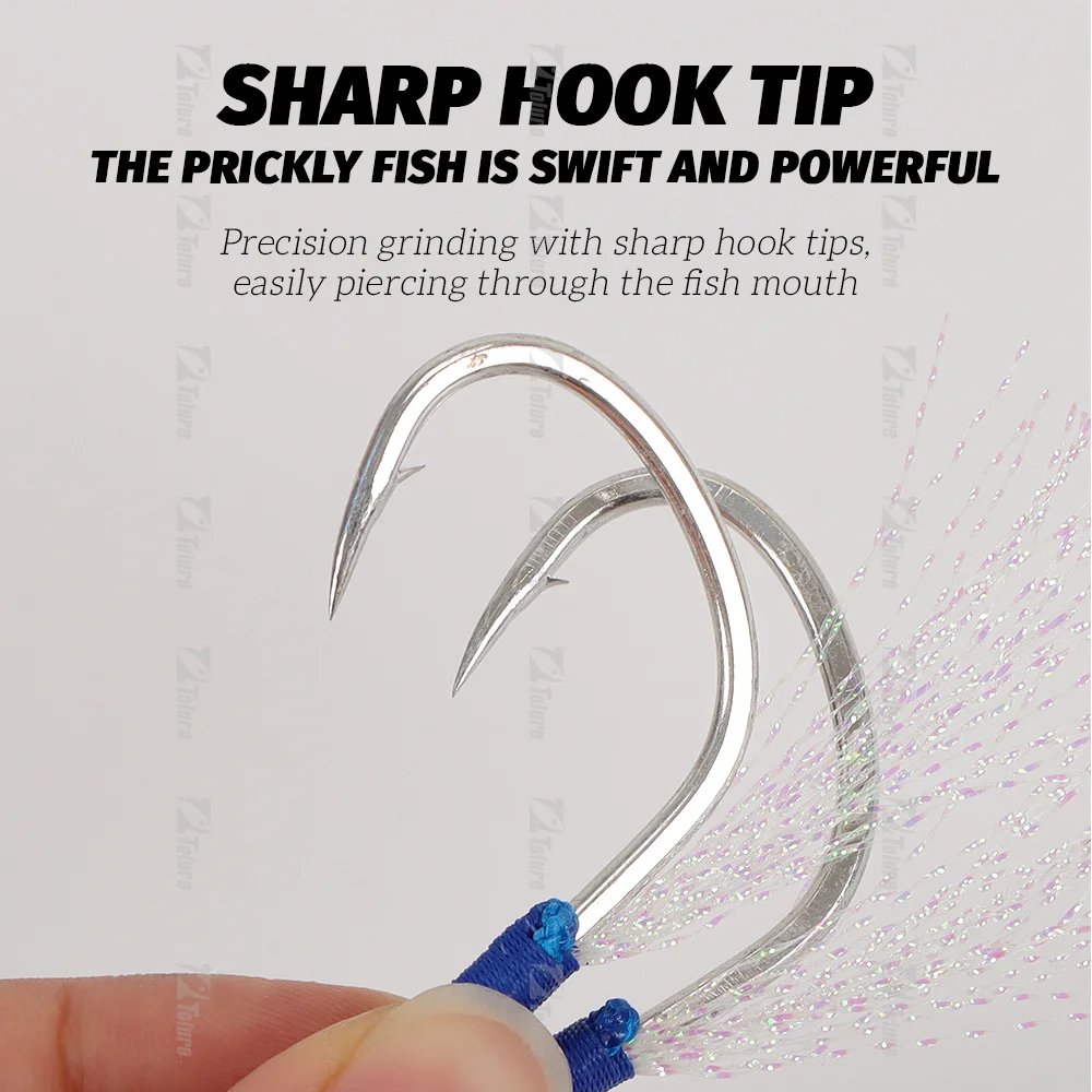 Hot Selling  1# 1/0 2/0 3/0 4/0 double Assist Hook Set Luminous jig lure  Hook 2 Sets /Pack For Saltwater Fishing