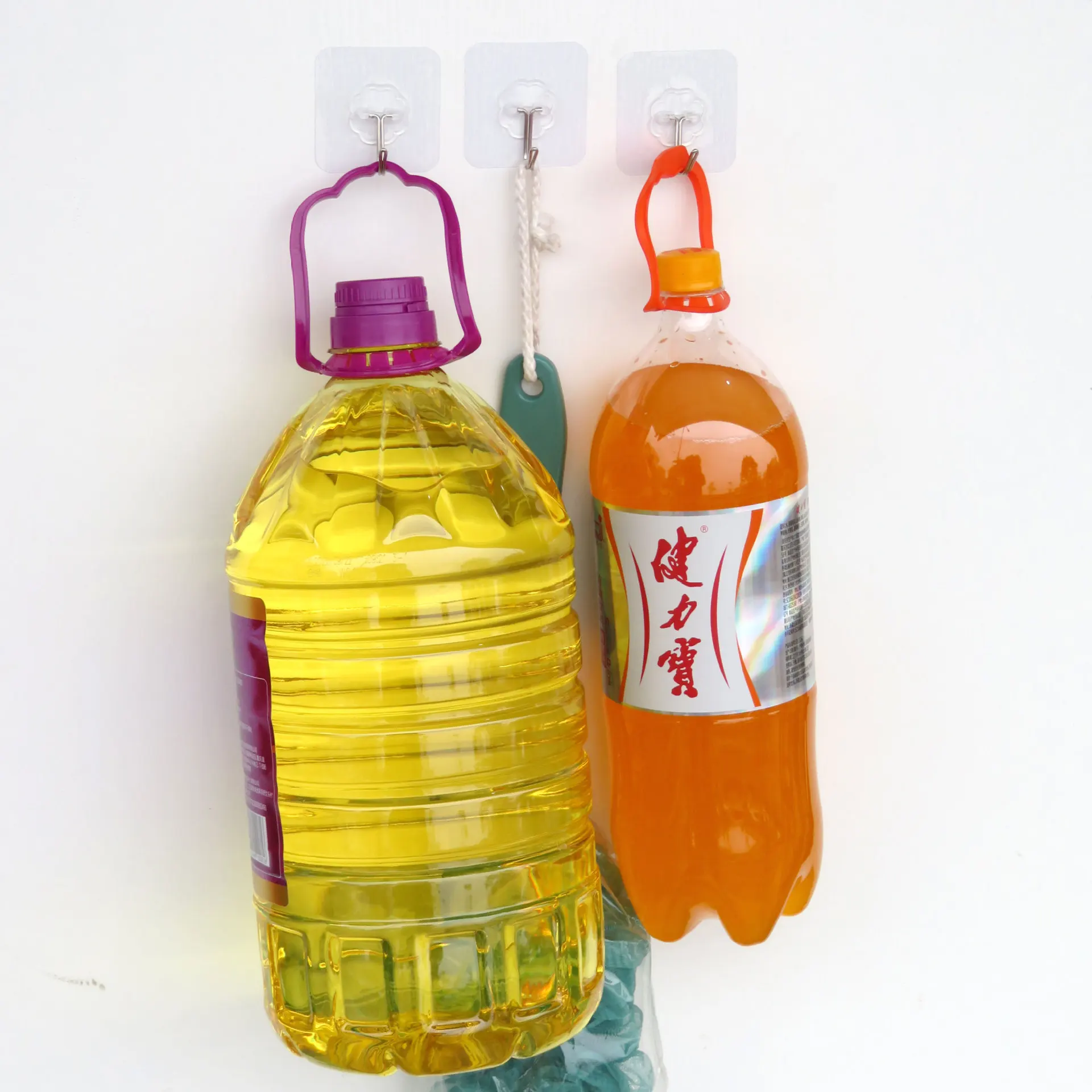 Household Bathroom 6cm Plastic Adhesive Hanger Hook Kitchen Wall-Mounted Punch-Free Transparent Adhesive Hanger Hook