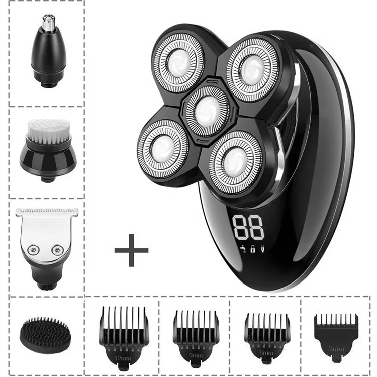 New LED Display 4 Shaving Head Waterproof USB Rechargeable Men Haircut Facial Cleansing Electric Hair Trimmer Electric Shaver