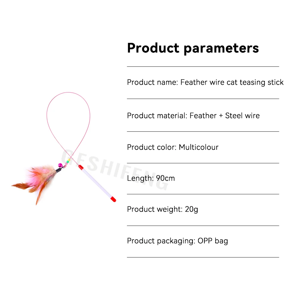 Interactive Feathered Cat Teaser Stick with Bell Friendly Funny Feather Pet Toys Steel wire spring Cat teasing stick