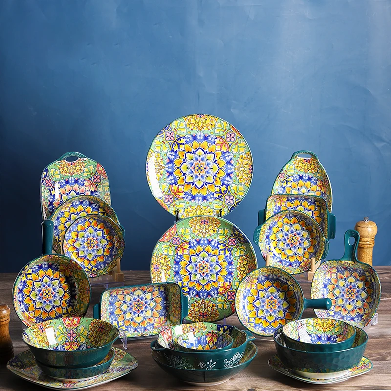 JW Nordic Bohemia Ceramic Plates Sets Dinnerware Party Tableware & Table Decorations