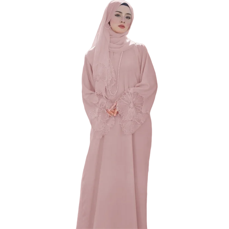 Indonesia Malaysian muslim Islamic breathable embroidery ruffle long sleeve clothing for women femme abaya