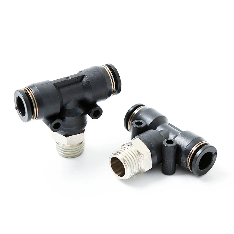 portable pneumatic fittings air quick connect pipe fittings one touch elbow TEE brass nickel-plated push in air quick fitting