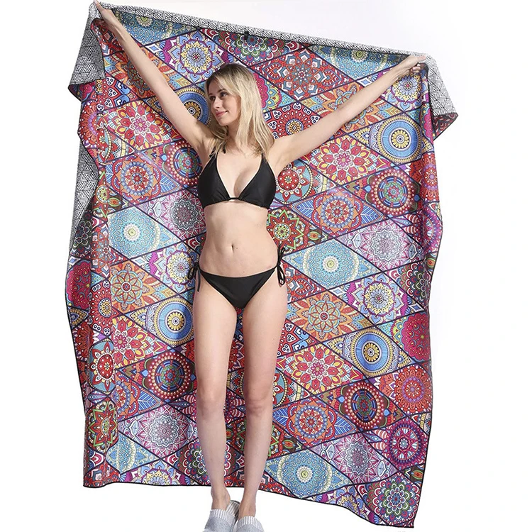 Double Sided Full Color Bohemian Cartoon Convertible Quick Dry Sand Free Beach Towel