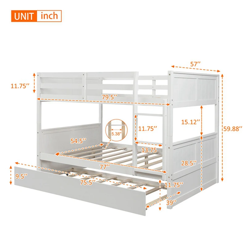 Wooden furniture double wooden children double bed with ladder guardrail bedroom double loft bed