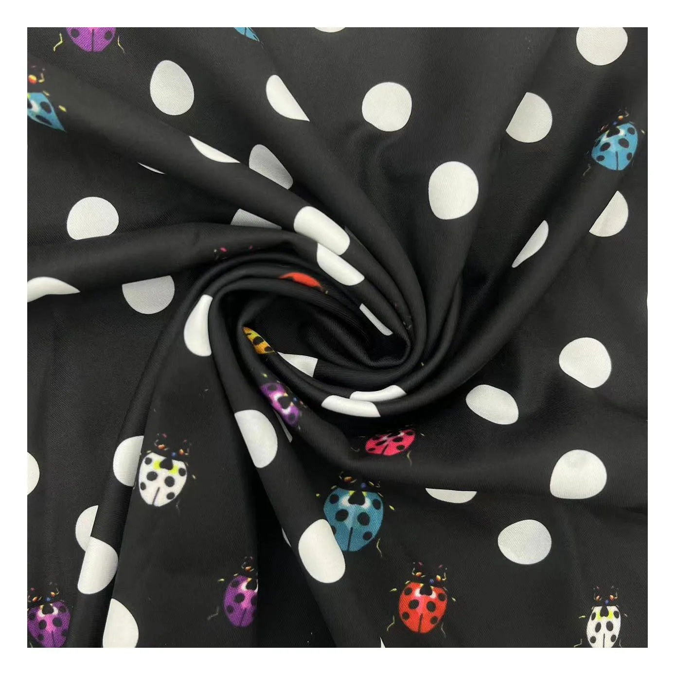 factory outlet vintage insect pattern black ground  white polka dots fabric print fabric thick twill polyester TR fabric