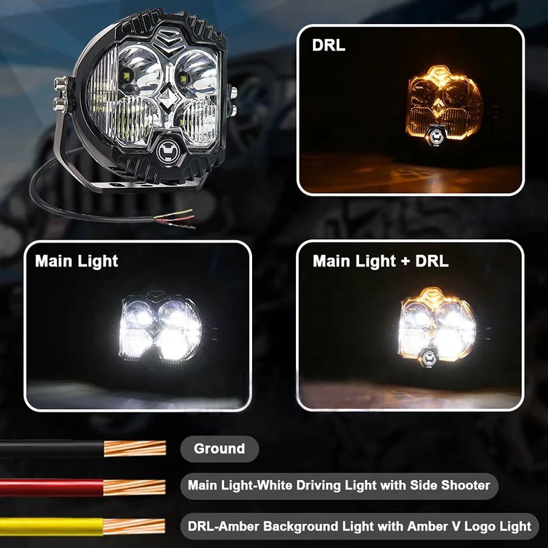 Others Car Light Accessories 32W Tri-Color Projector  LED Work Light with White and Yellow drl Driving Spot Fog Lamp for truck