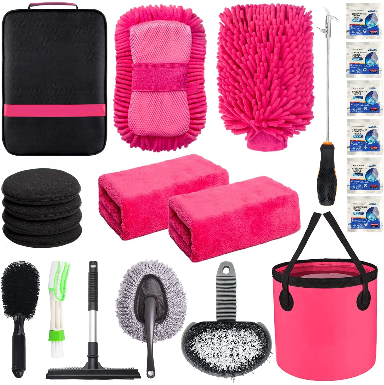 31pcs Pink Car Cleaning Kit Set Car Wash Kit With Canvas Bag Cleaning Gloves Other Car Cleaning Tools