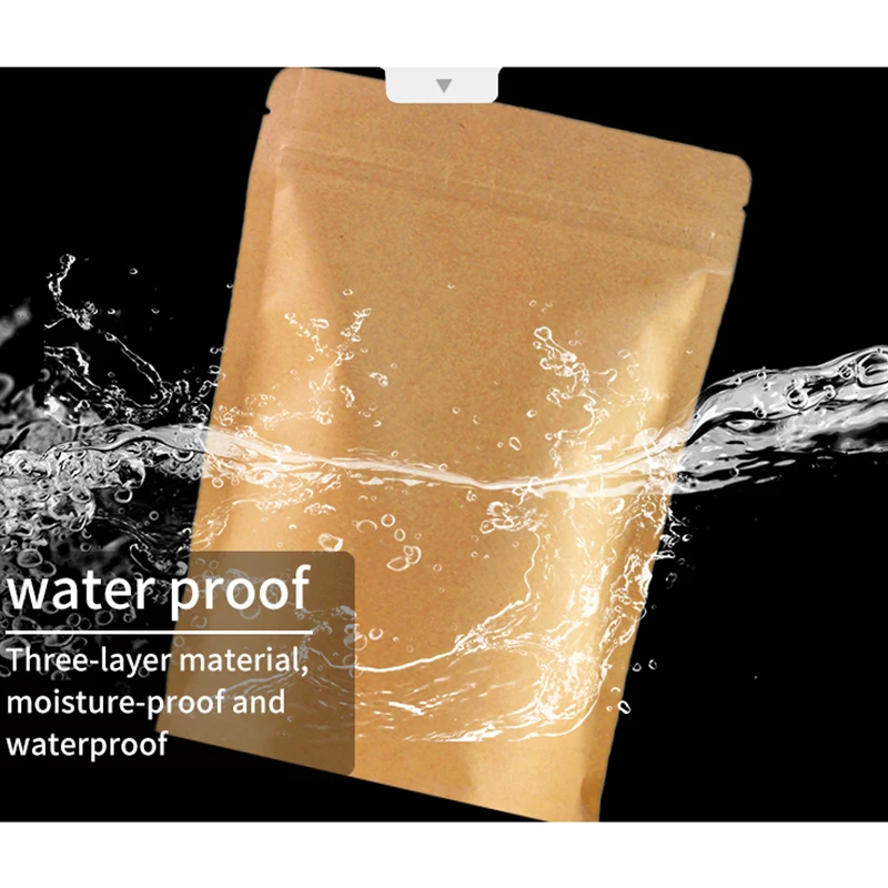 Brown Kraft Paper Flat Zip Lock Pouches Bags with Aluminum Plating Food Packaging Brown Zipper  Pouch Custom Printed