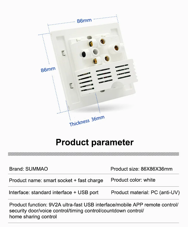 Factory direct 86 type tuya smart QC3.0 fast charge hotel office home WIFI control five hole wifi socket with USB