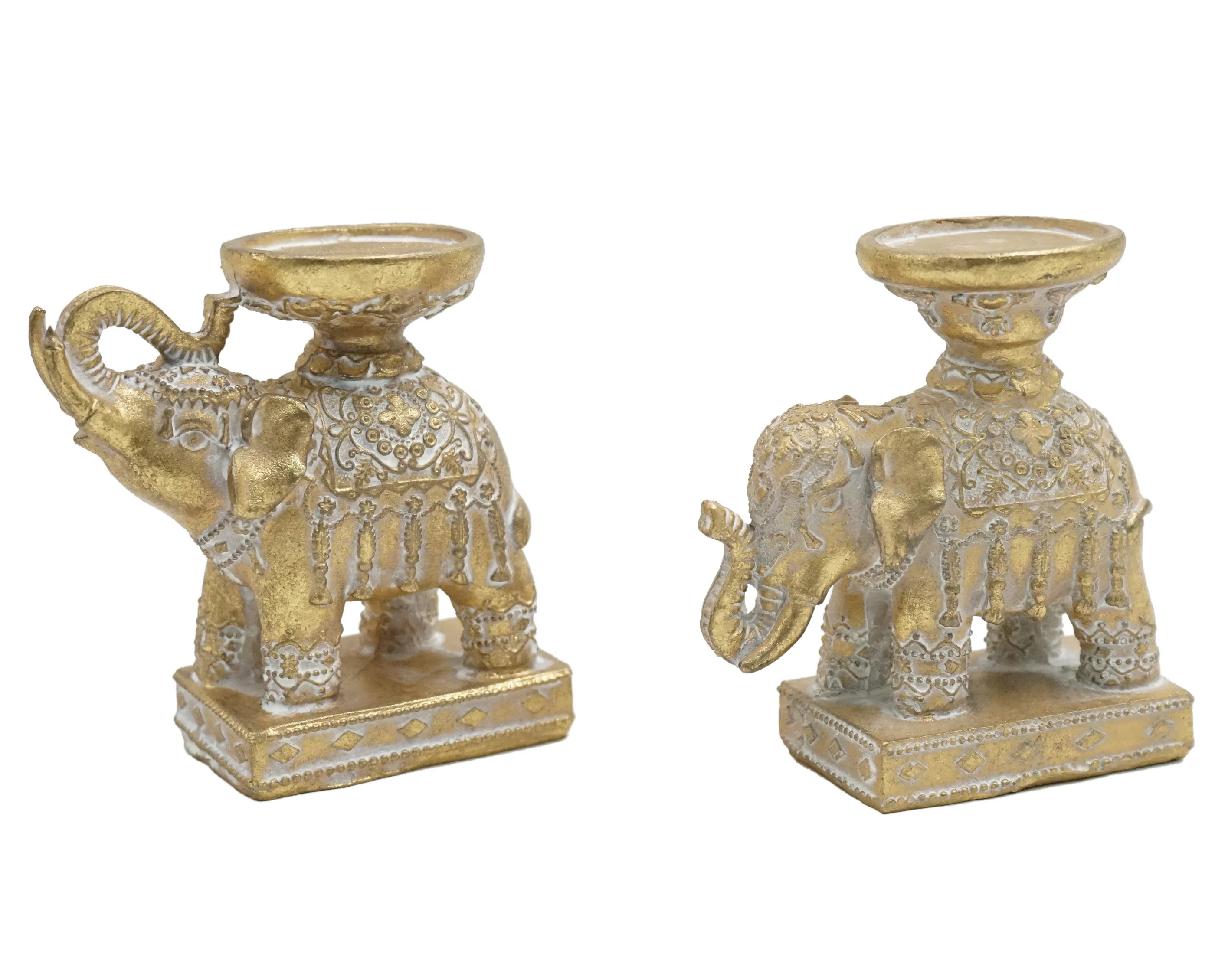 Polyresin Buddha Elephant Statue Tea light candle holder animal shaped candle holder candle holder golden