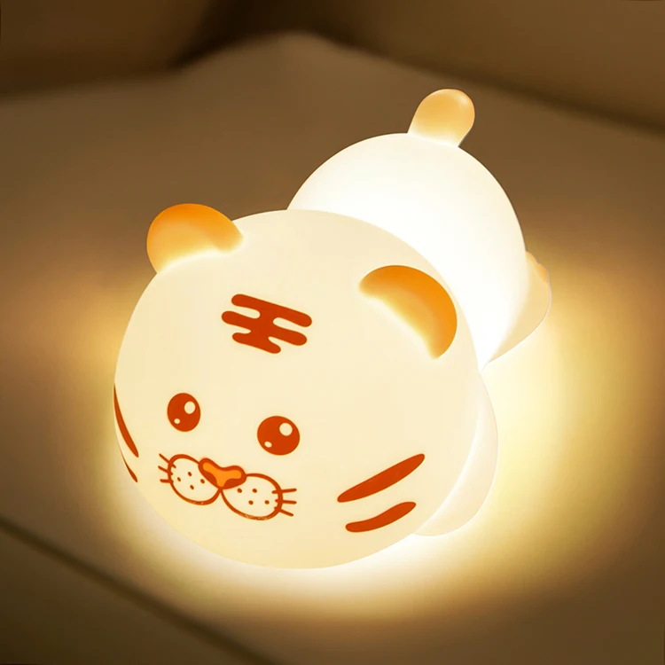 2025 Lovely Round Tiger Silicone Lamp Warm Night Light Toy for Kids Bedside Gift Baby Home Use
