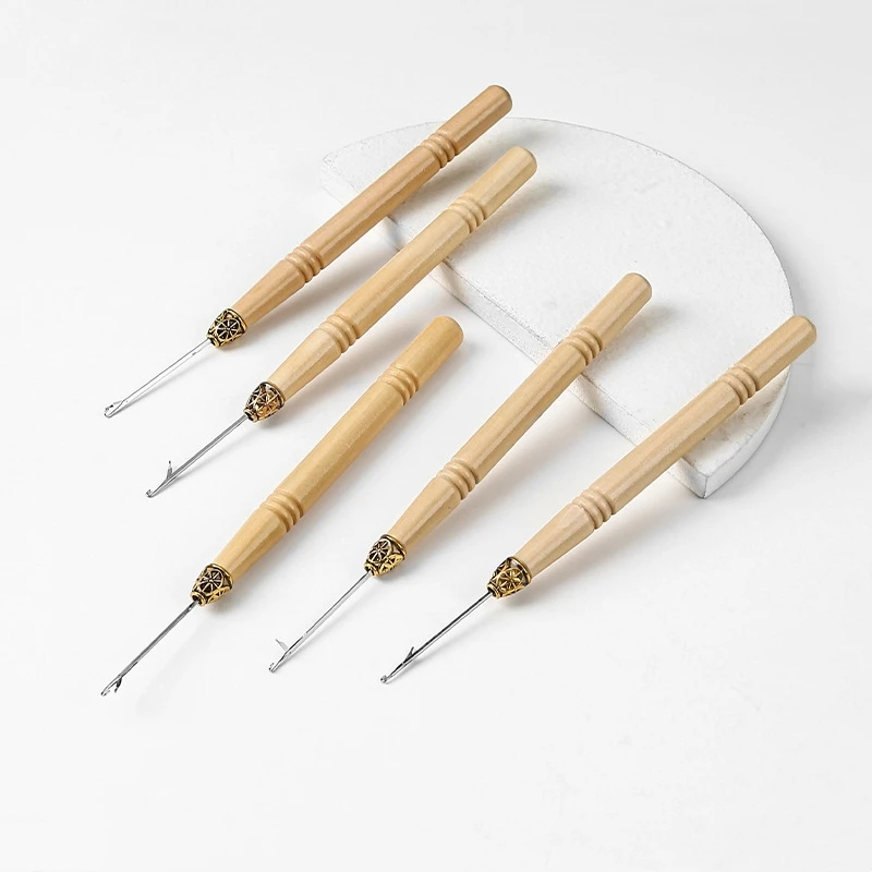 New Dirty Braid Wig Hair Twig Single Hook Household Handmade Carpet Weaving Tool Wooden Handle with Tongue Thin Crochet