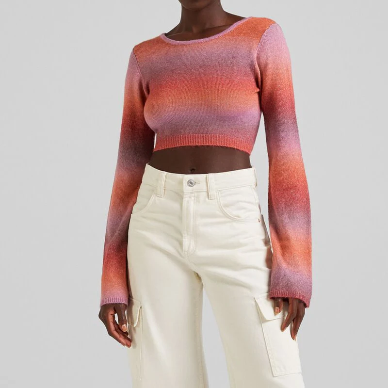 Ins Spring Fashion Sexy Cutout Space Dye Ladies Pullover Y2K Wholesale Cropped  Women Knit Crop Top Sweater