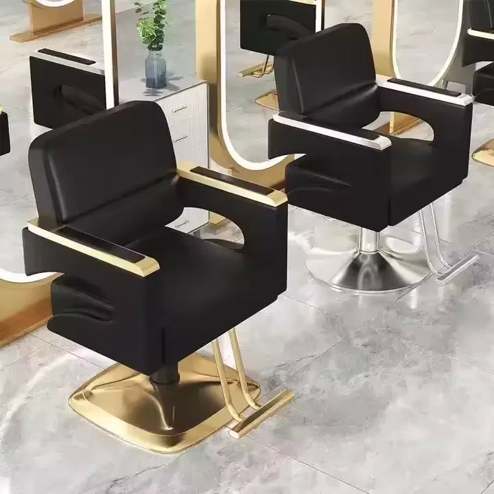 High-End Stainless Steel Black Metal Barber Chair Rotating Lifting Armchair for Beauty Hair Salon Living Room Dining Outdoor Use
